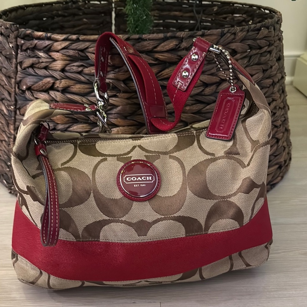 Coach Signature Canvas Tote Bag - Red and Beige - Picture 2 of 6